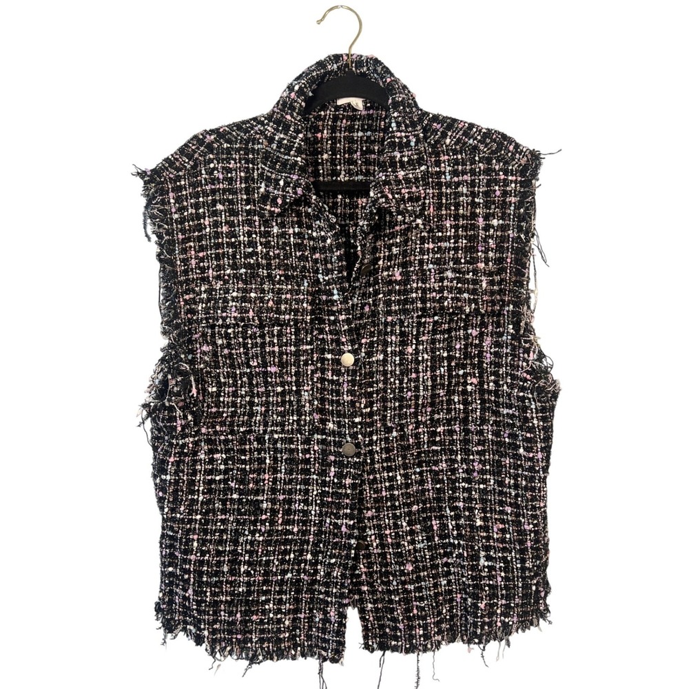 Whiteroom + Cactus Whimsigoth Black Multicolor Tweed Vest XL Grunge Bold Preppy